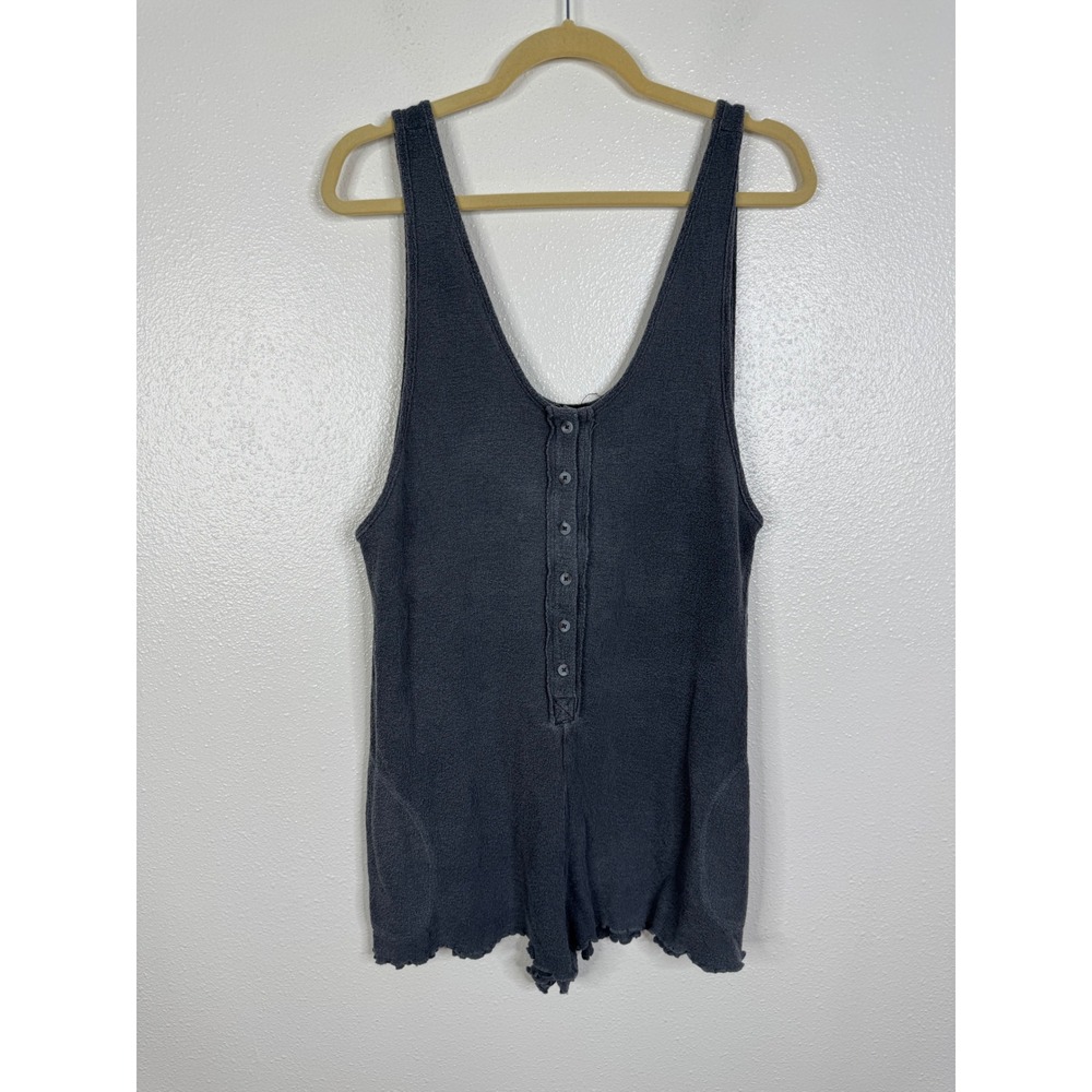 Billabong‎ Womens Gray Knit Henley Romper Sleeveless V-Neck Button Front Size M